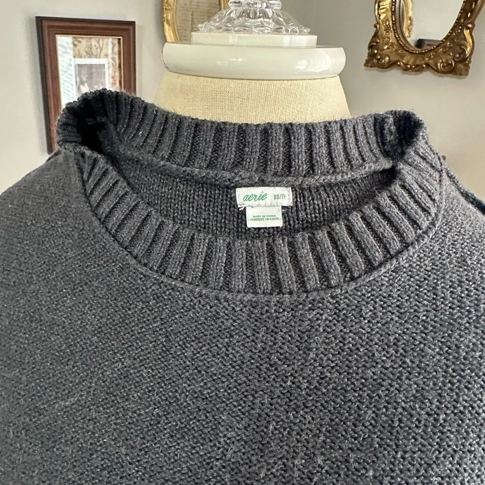 Aerie Oversized Crewneck Sweater in Charcoal - Picture 3 of 5